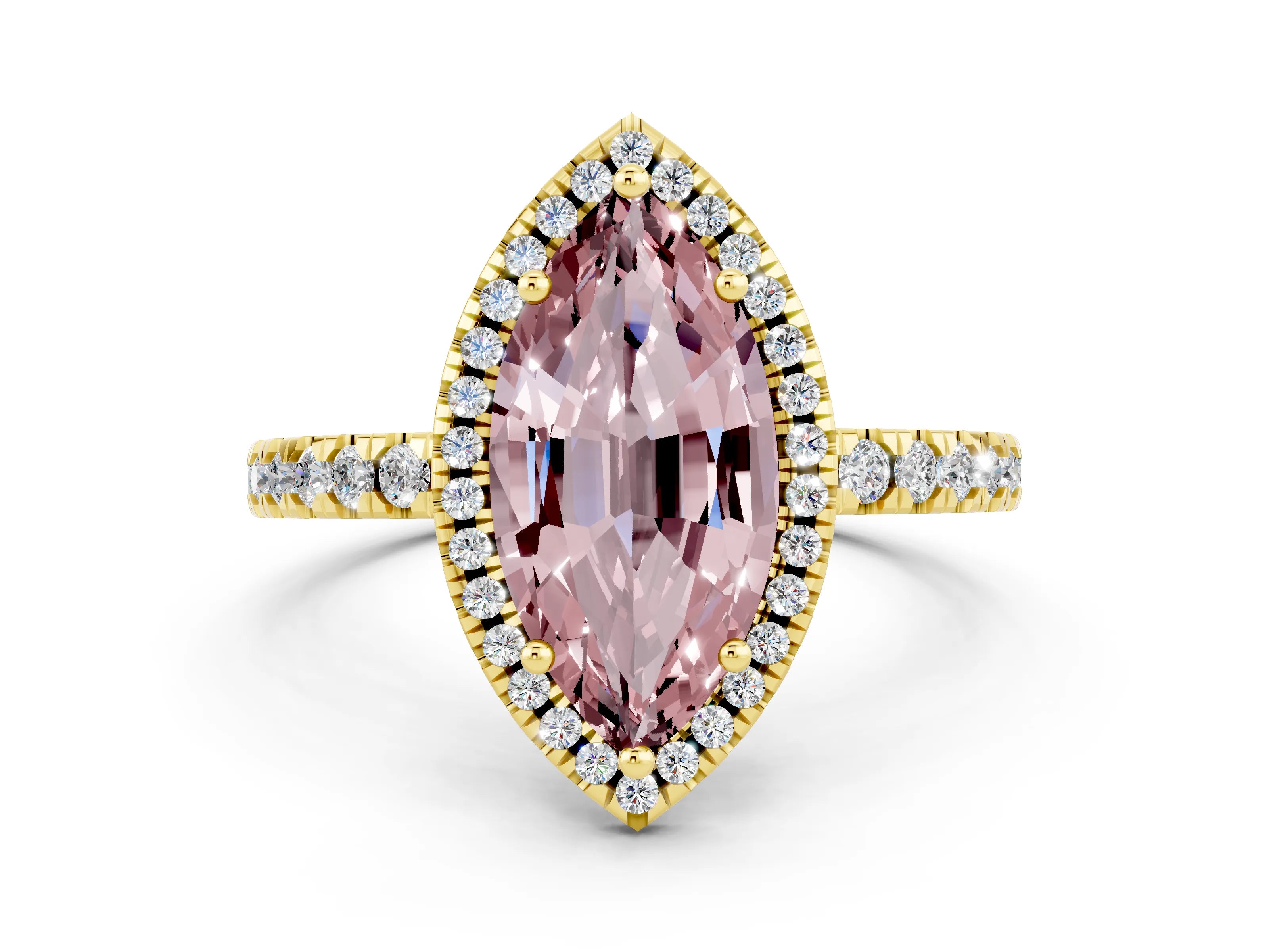 Yellow gold Marquise Cut Halo Diamond Pave Band with Prong Setting