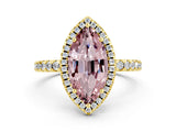 Yellow gold Marquise Cut Halo Diamond Pave Band with Prong Setting