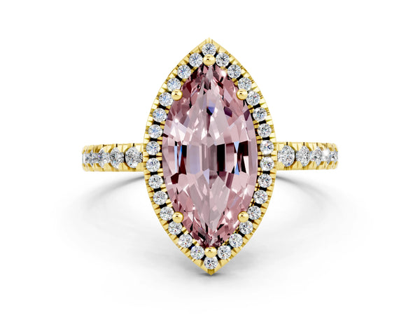 Yellow gold Marquise Cut Halo Diamond Pave Band with Prong Setting