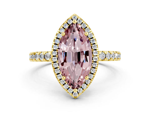 Yellow gold Marquise Cut Halo Diamond Pave Band with Prong Setting
