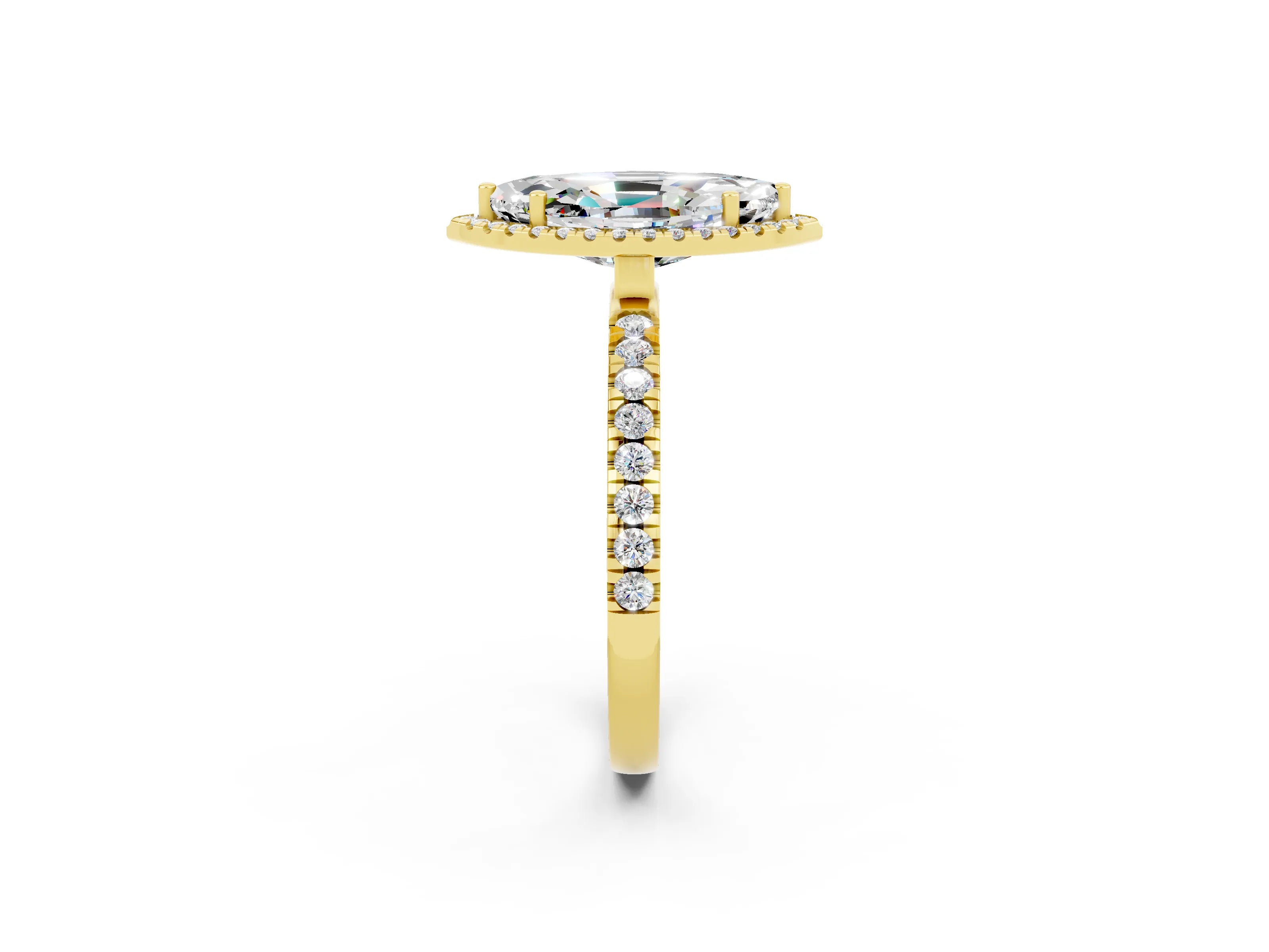Yellow gold Marquise Cut Halo Diamond Pave Band with Prong Setting_2