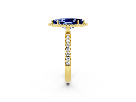 Yellow gold Marquise Cut Halo Diamond Pave Band with Prong Setting_2