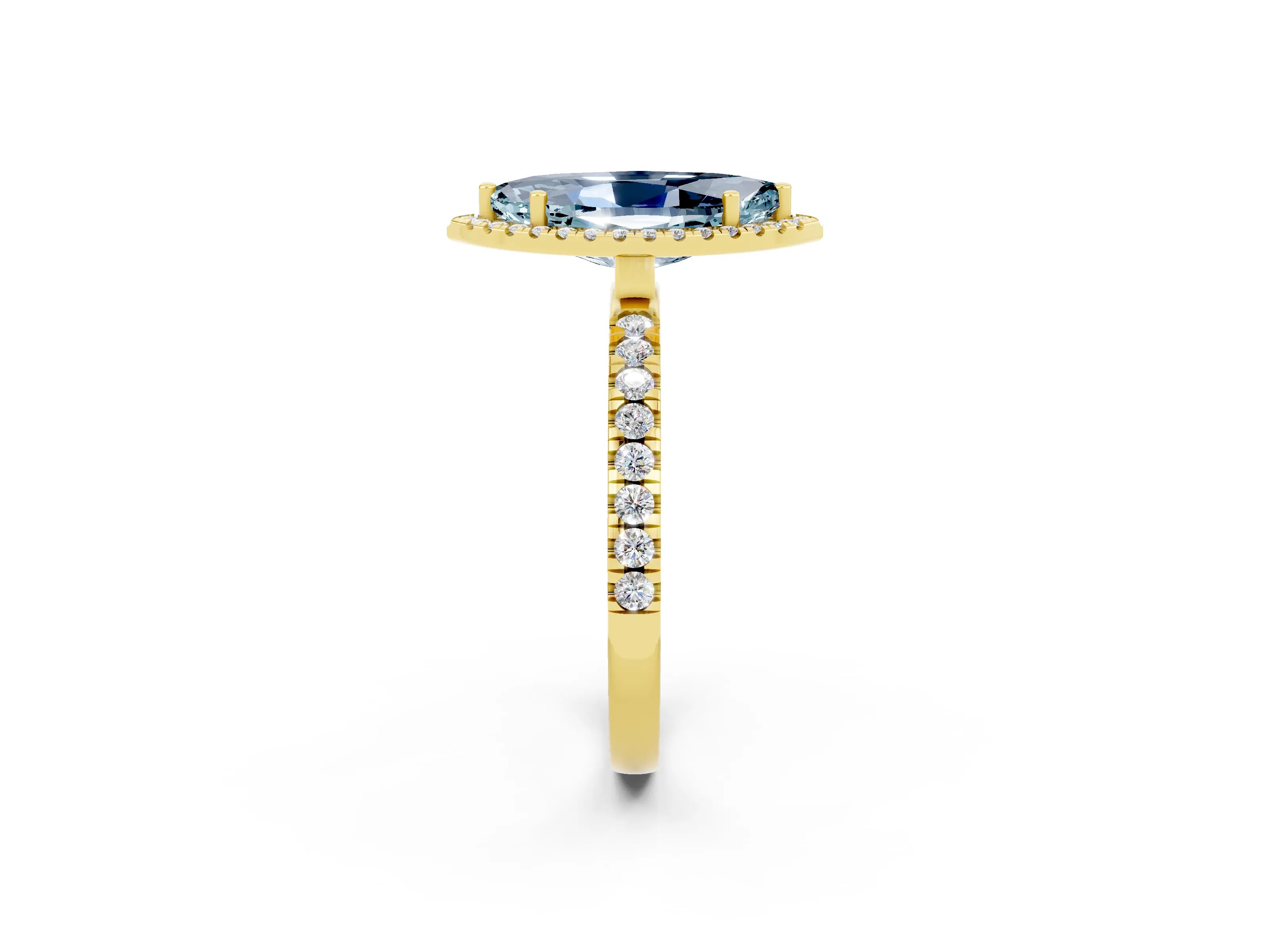 Yellow gold Marquise Cut Halo Diamond Pave Band with Prong Setting_2