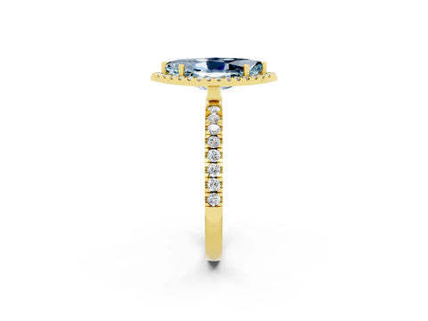 Yellow gold Marquise Cut Halo Diamond Pave Band with Prong Setting_2
