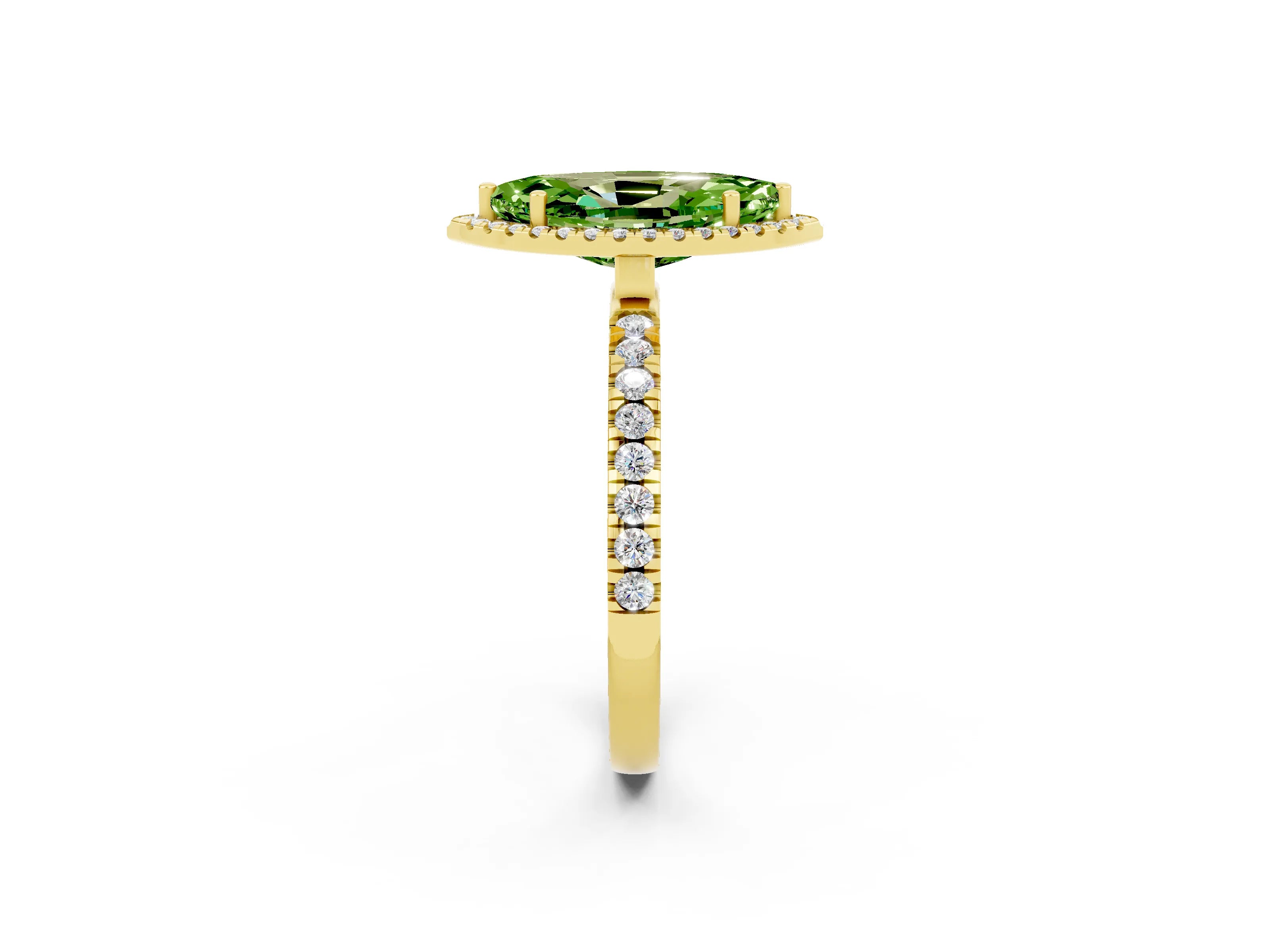 Yellow gold Marquise Cut Halo Diamond Pave Band with Prong Setting_2