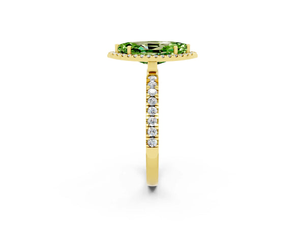 Yellow gold Marquise Cut Halo Diamond Pave Band with Prong Setting