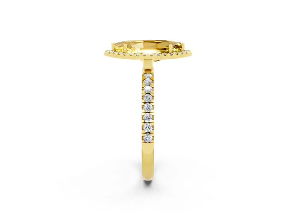 Yellow gold Marquise Cut Yellow Sapphire Classic Halo Engagement Ring with Round Pavé Band and Prong Setting