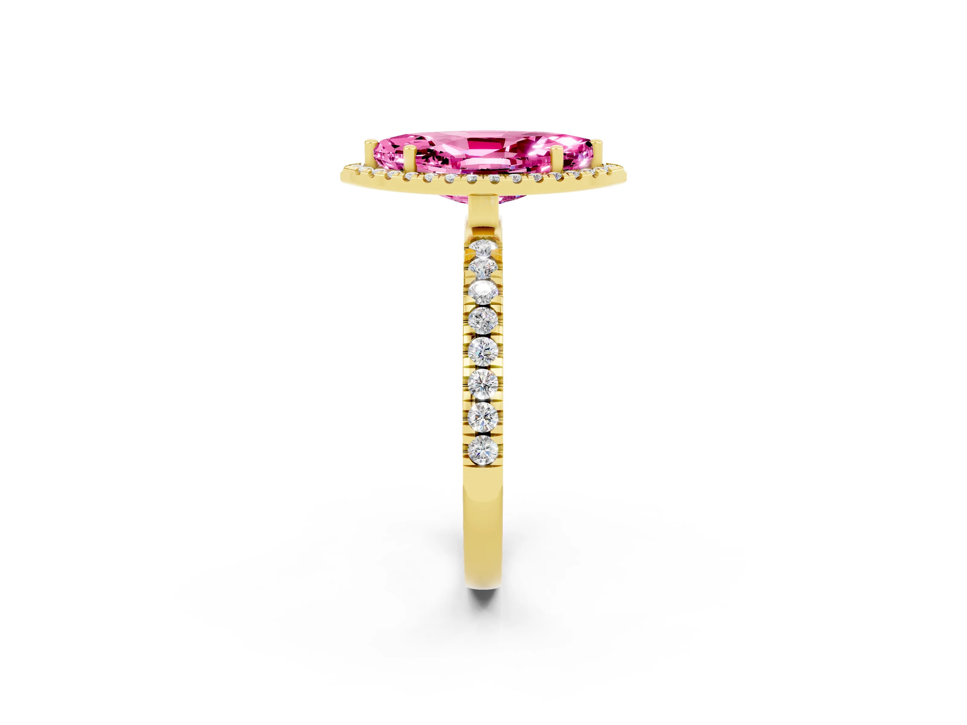 Yellow gold Marquise Cut Halo Diamond Pave Band with Prong Setting_2