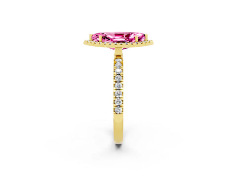 Yellow gold Marquise Cut Halo Diamond Pave Band with Prong Setting_2