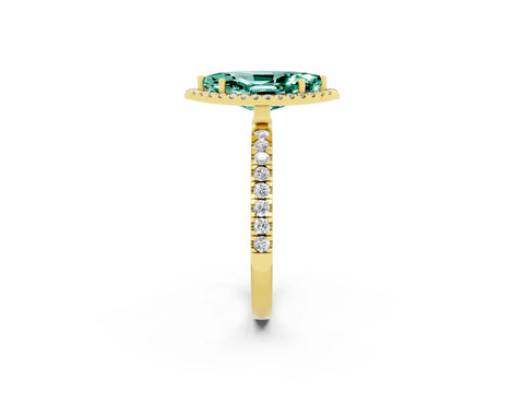 Yellow gold Marquise Cut Halo Diamond Pave Band with Prong Setting_2