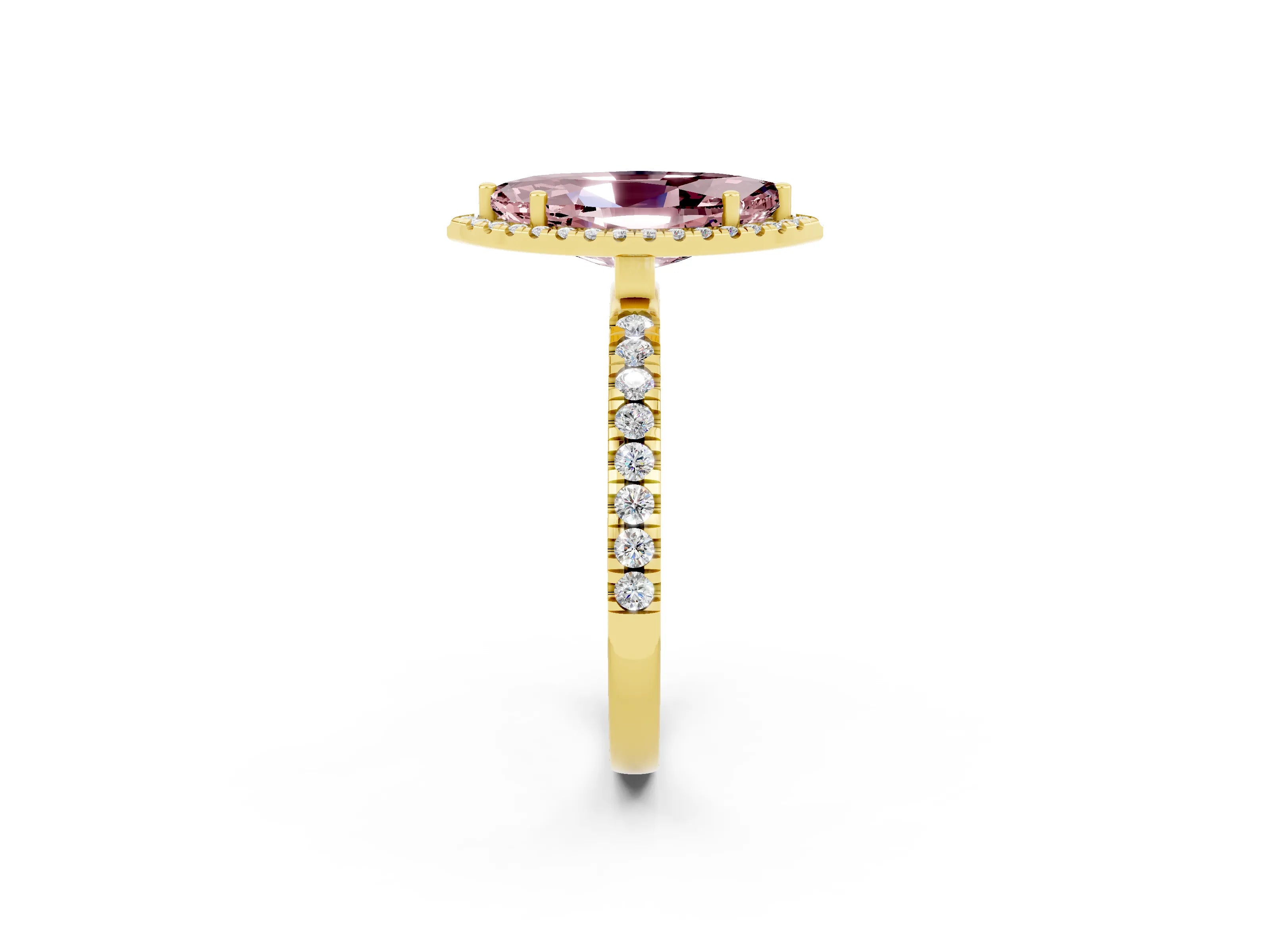 Yellow gold Marquise Cut Halo Diamond Pave Band with Prong Setting_2