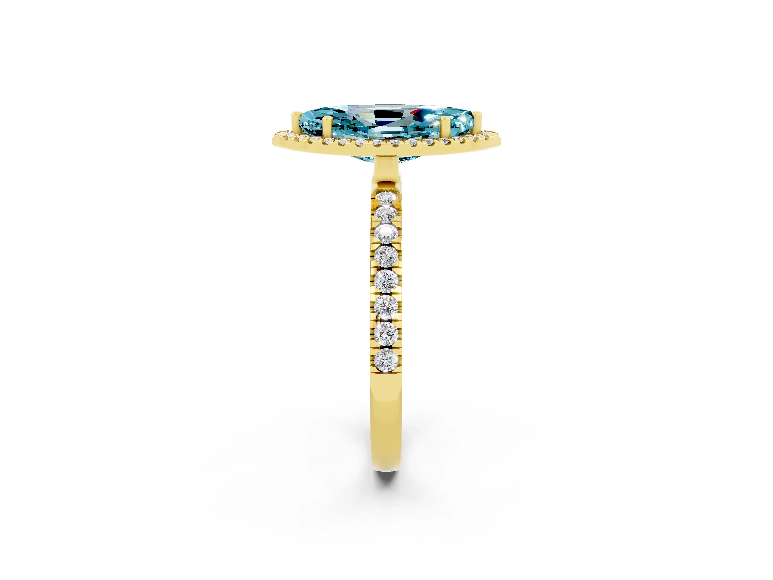 Yellow gold Marquise Cut Halo Diamond Pave Band with Prong Setting_2