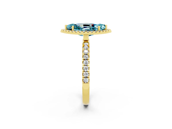 Yellow gold Marquise Cut Halo Diamond Pave Band with Prong Setting