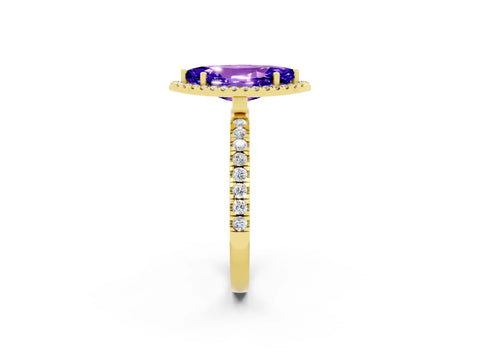 Yellow gold Marquise Cut Halo Diamond Pave Band with Prong Setting_2