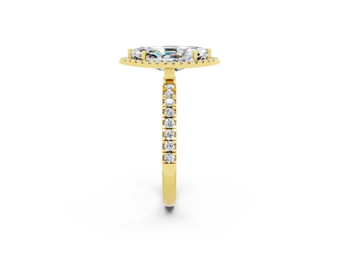 Yellow gold Marquise Cut Halo Diamond Pave Band with Prong Setting_2