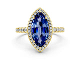 Yellow gold Marquise Cut Halo Diamond Pave Band with Prong Setting