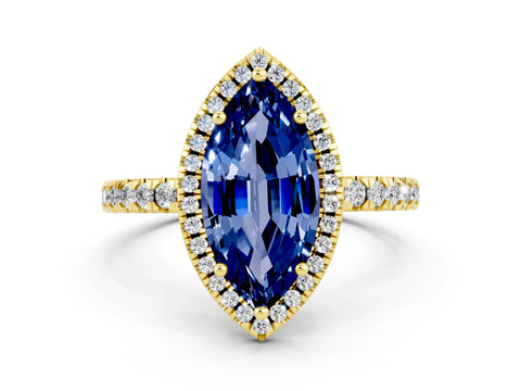 Yellow gold Marquise Cut Halo Diamond Pave Band with Prong Setting