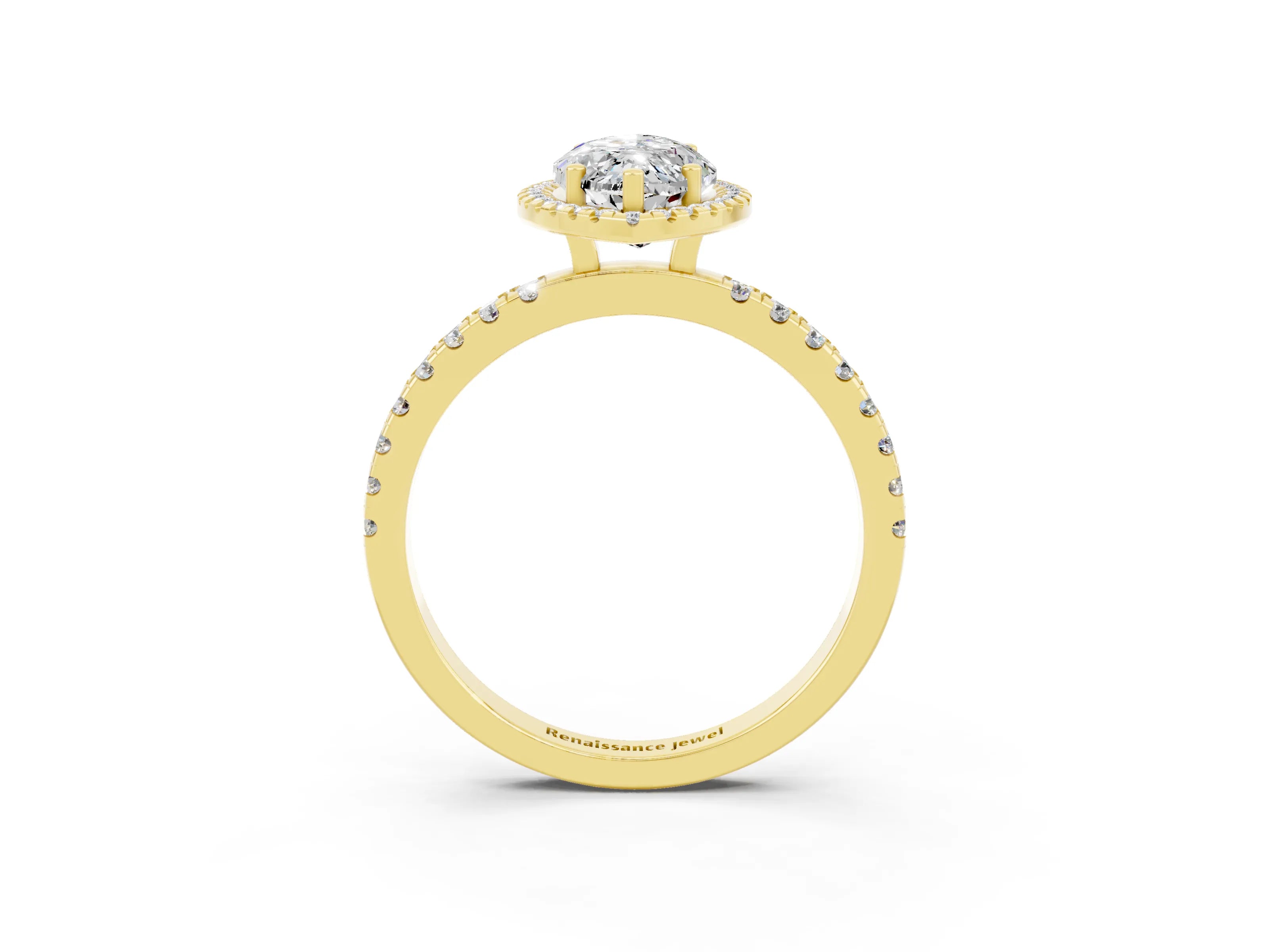 Yellow gold Marquise Cut Halo Diamond Pave Band with Prong Setting_3