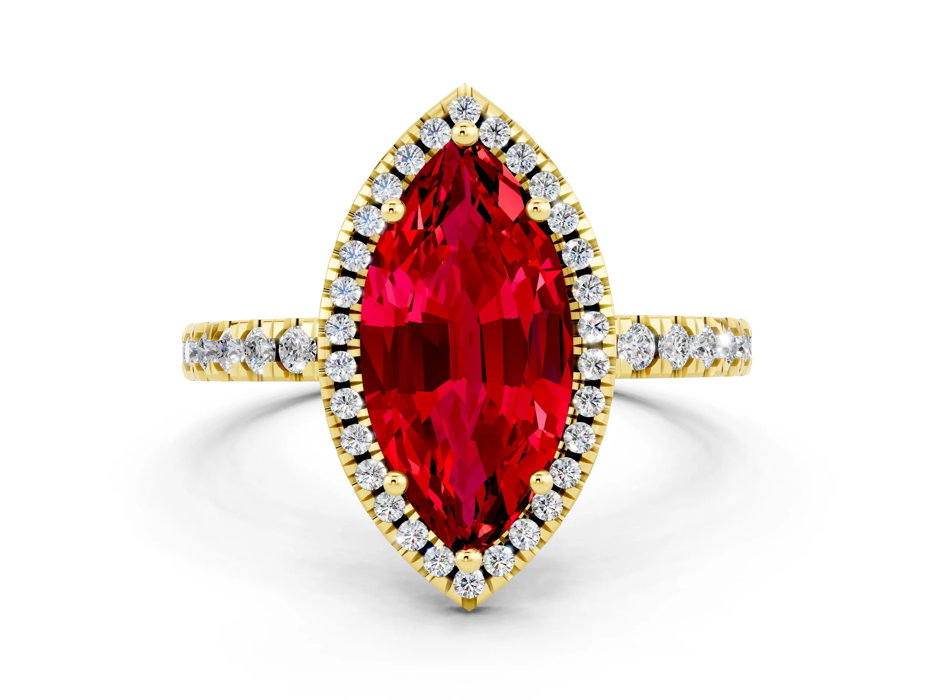 Yellow gold Marquise Cut Halo Diamond Pave Band with Prong Setting