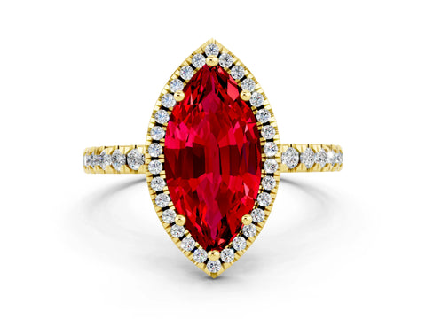 Yellow gold Marquise Cut Halo Diamond Pave Band with Prong Setting