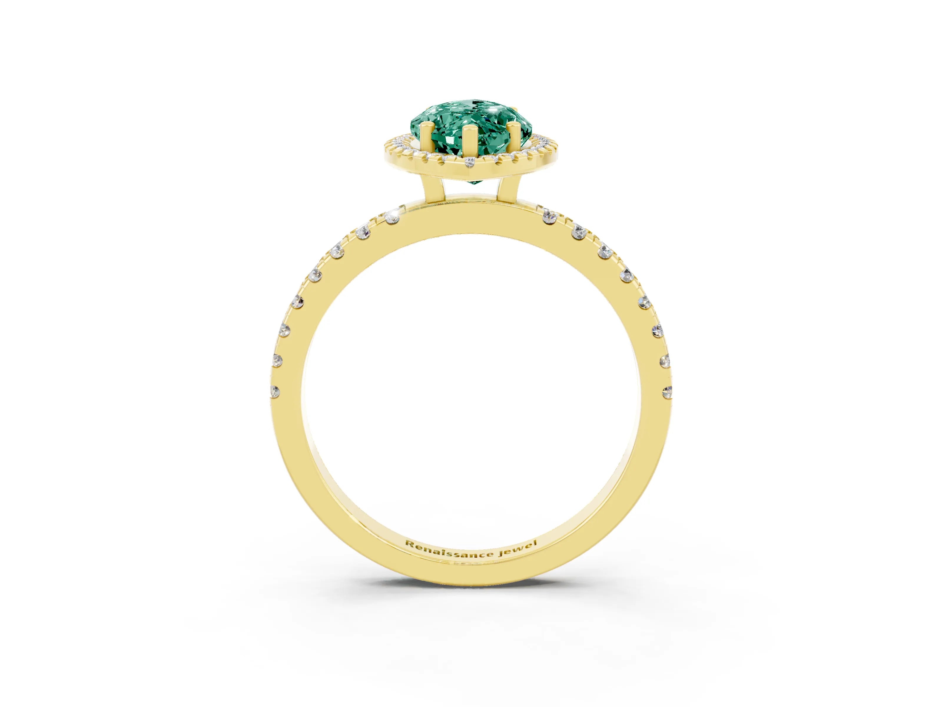 Yellow gold Marquise Cut Halo Diamond Pave Band with Prong Setting_3