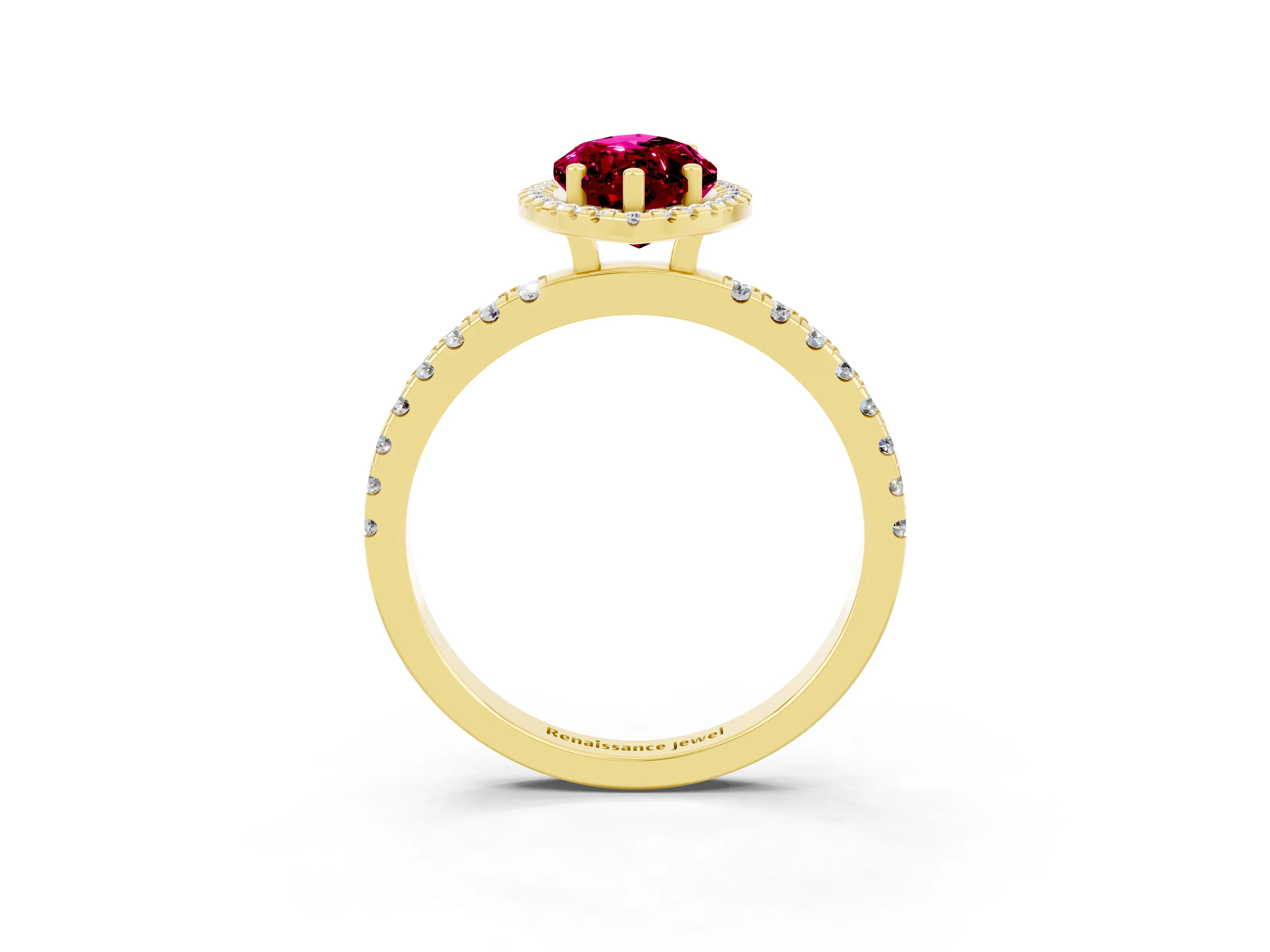 Yellow gold Marquise Cut Halo Diamond Pave Band with Prong Setting_3