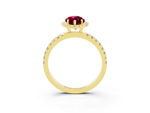 Yellow gold Marquise Cut Halo Diamond Pave Band with Prong Setting_3