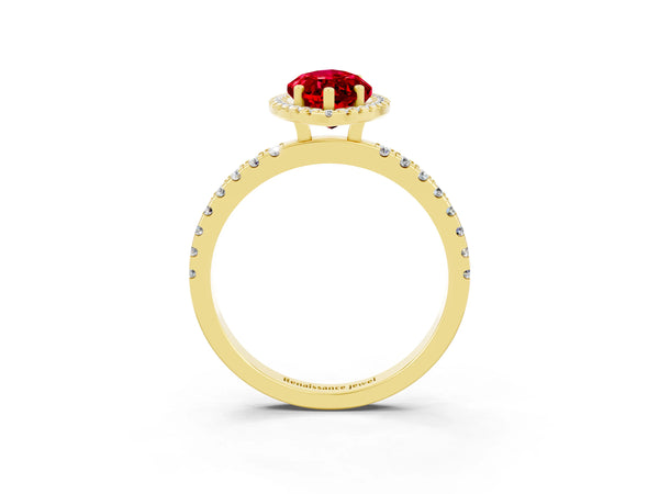 Yellow gold Marquise Cut Halo Diamond Pave Band with Prong Setting