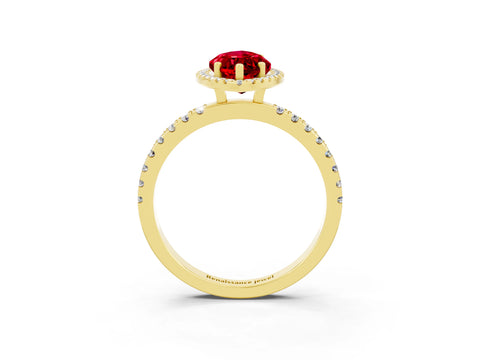 Yellow gold Marquise Cut Halo Diamond Pave Band with Prong Setting_3