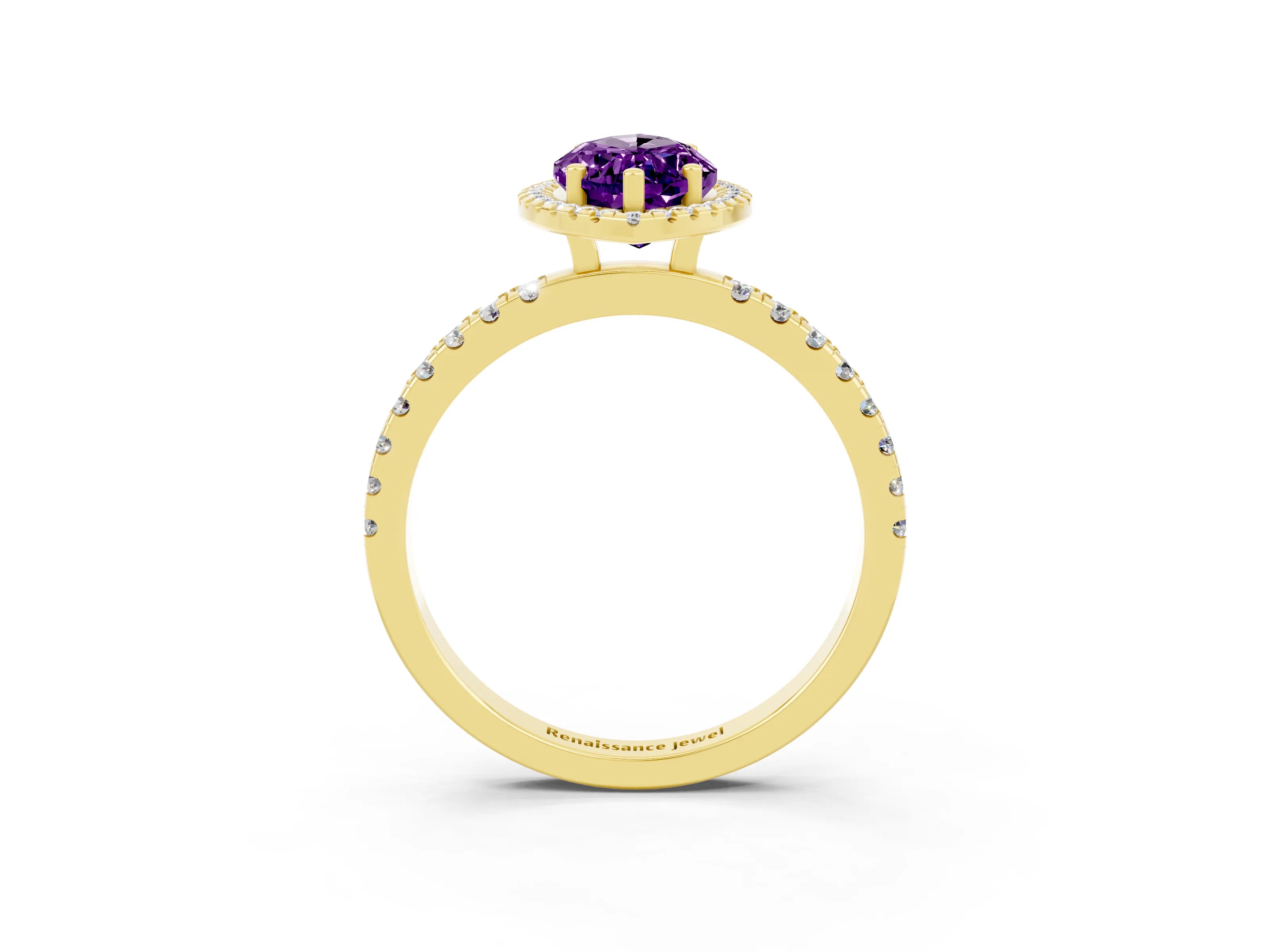 Yellow gold Marquise Cut Halo Diamond Pave Band with Prong Setting_3