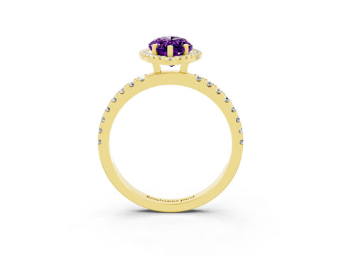 Yellow gold Marquise Cut Halo Diamond Pave Band with Prong Setting_3