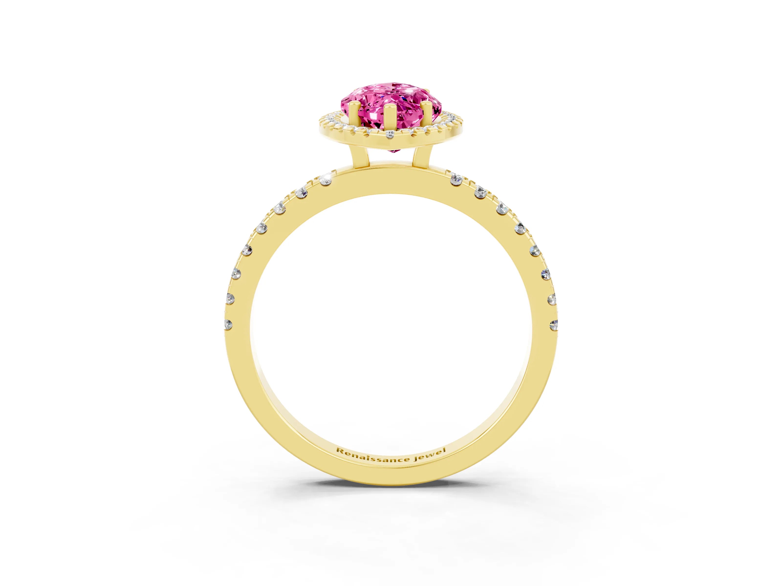 Yellow gold Marquise Cut Halo Diamond Pave Band with Prong Setting_3