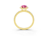 Yellow gold Marquise Cut Halo Diamond Pave Band with Prong Setting_3