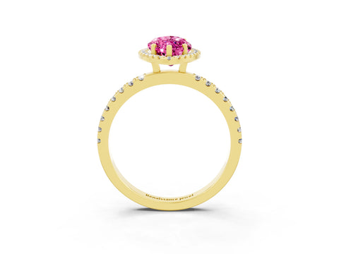 Yellow gold Marquise Cut Halo Diamond Pave Band with Prong Setting_3