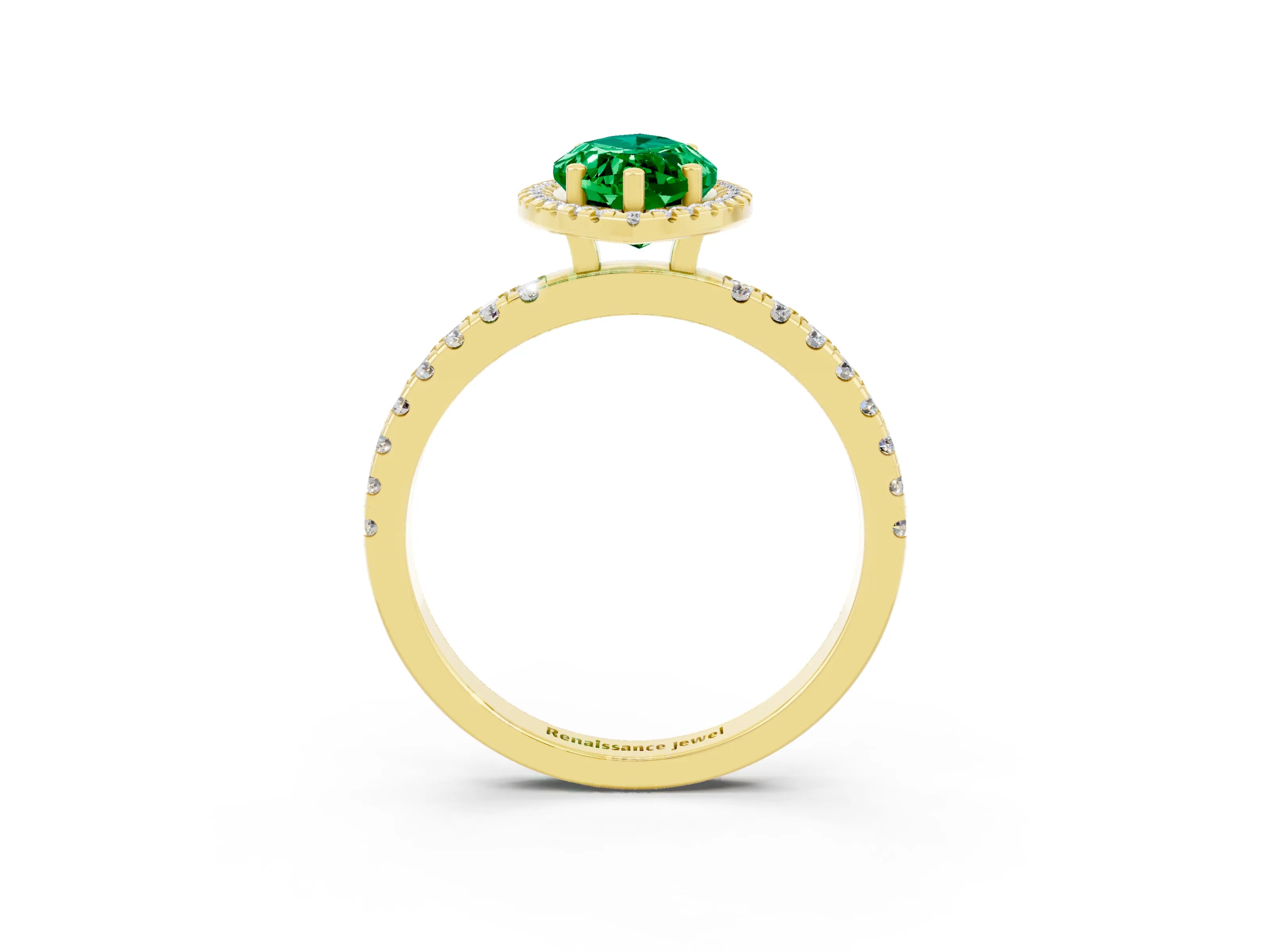 Yellow gold Marquise Cut Halo Diamond Pave Band with Prong Setting_3