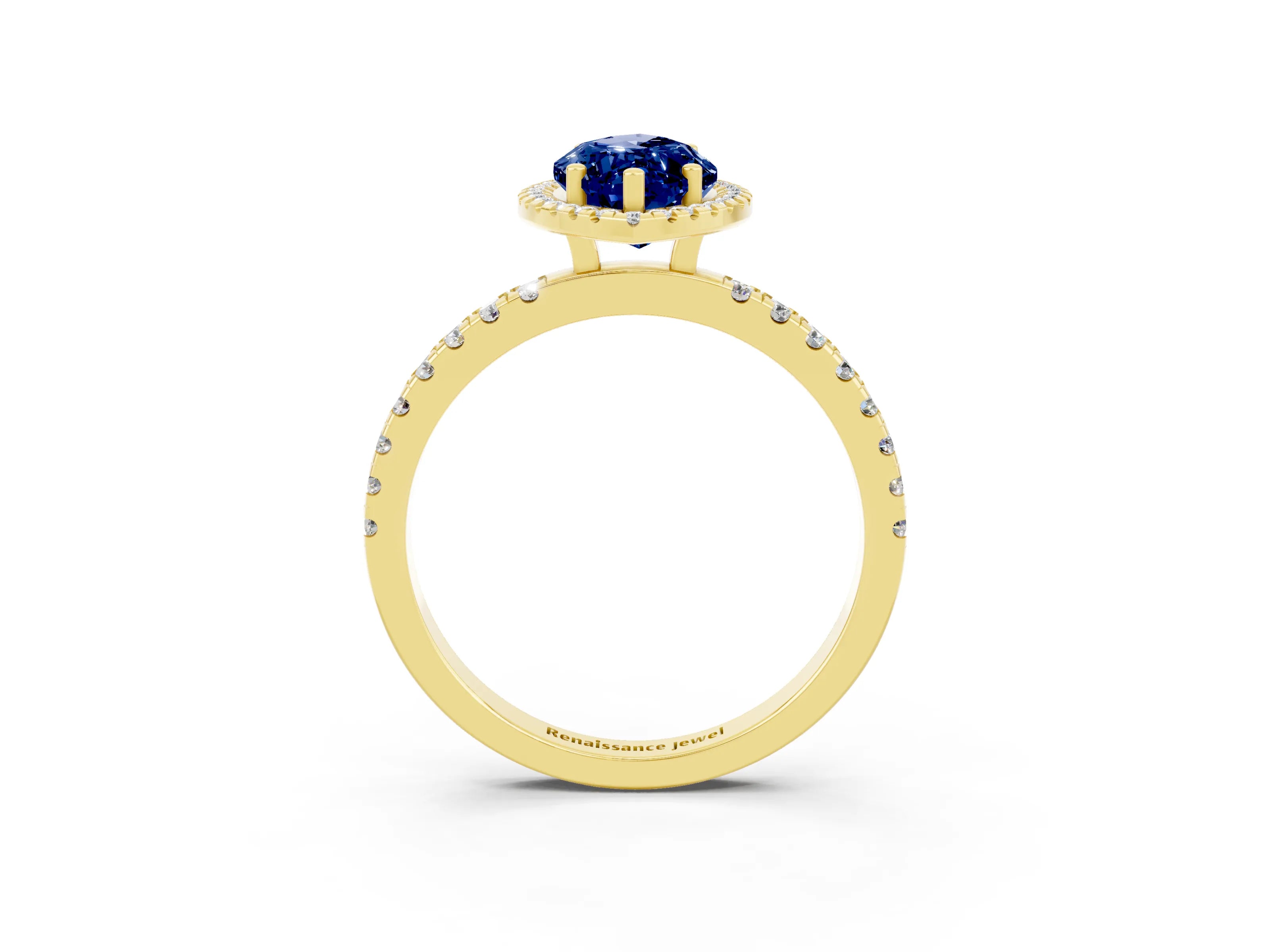 Yellow gold Marquise Cut Halo Diamond Pave Band with Prong Setting_3