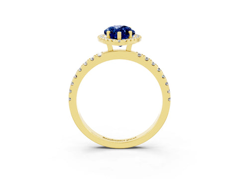 Yellow gold Marquise Cut Halo Diamond Pave Band with Prong Setting_3