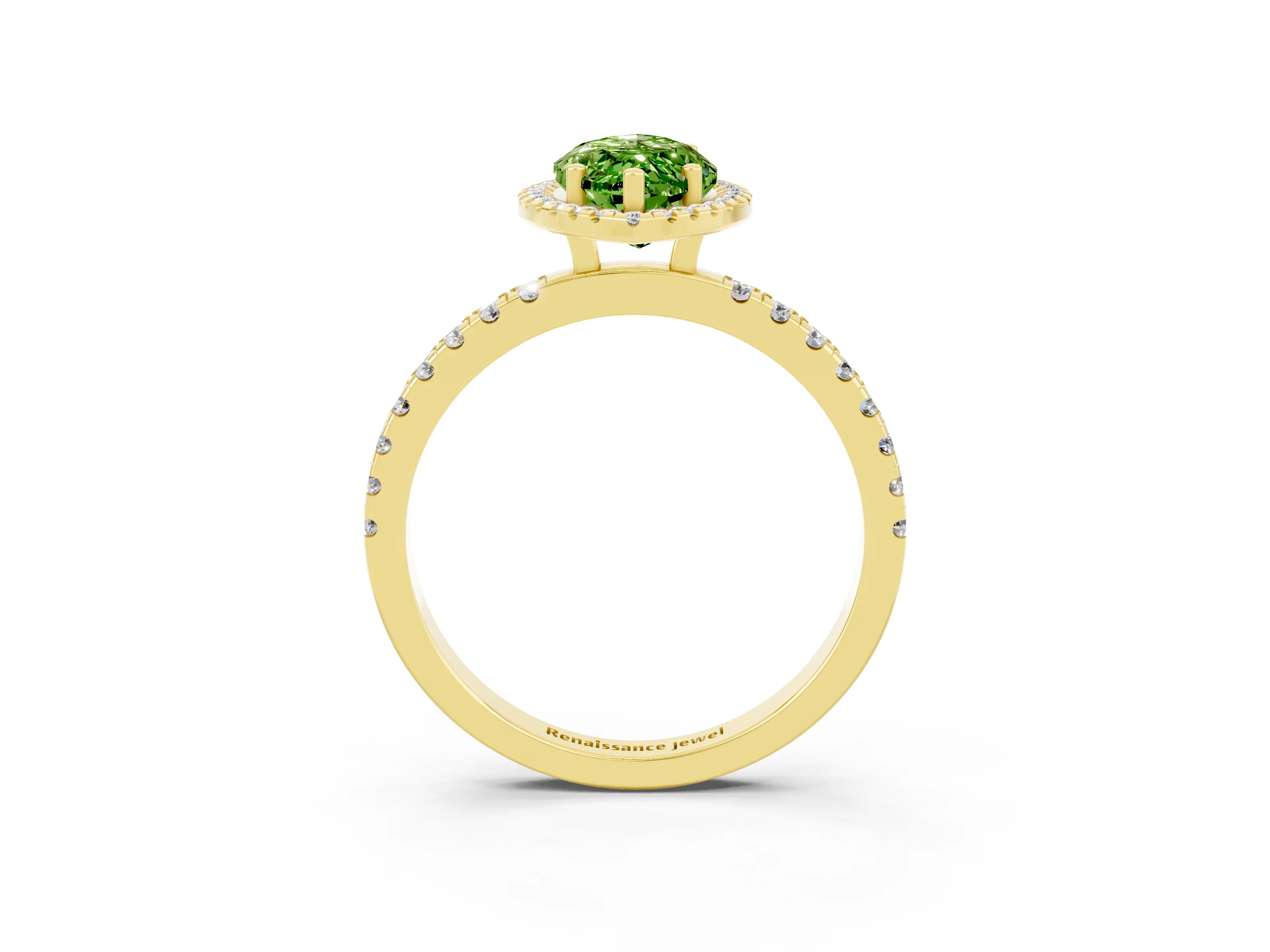 Yellow gold Marquise Cut Halo Diamond Pave Band with Prong Setting_3