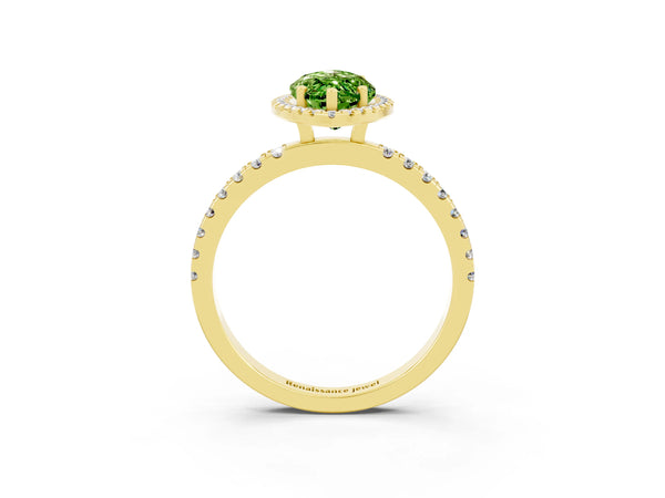 Yellow gold Marquise Cut Halo Diamond Pave Band with Prong Setting