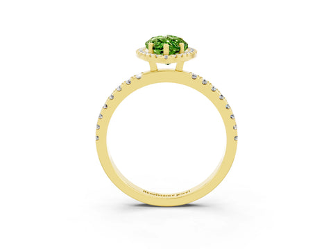 Yellow gold Marquise Cut Halo Diamond Pave Band with Prong Setting_3