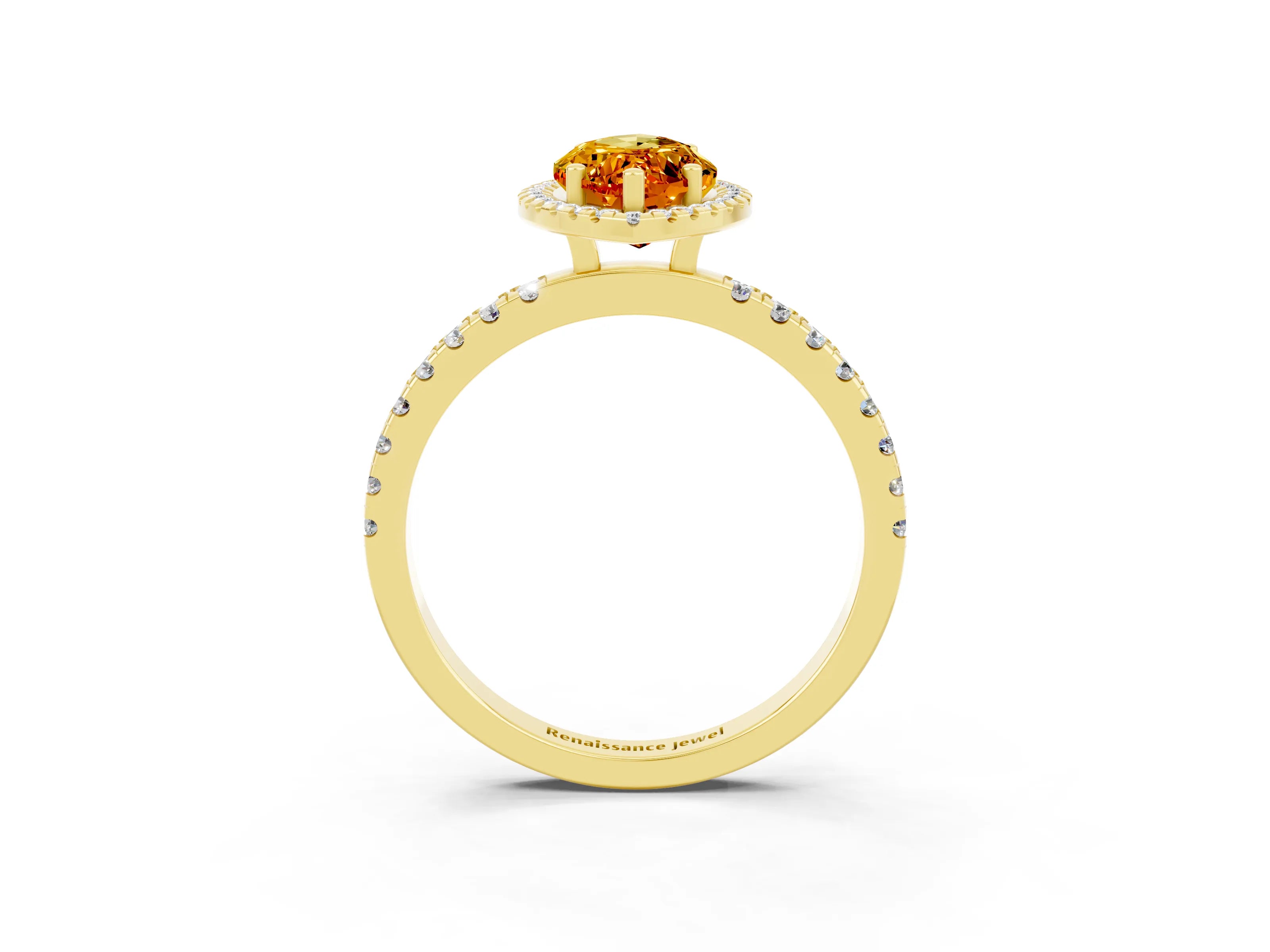 Yellow gold Marquise Cut Halo Diamond Pave Band with Prong Setting_3