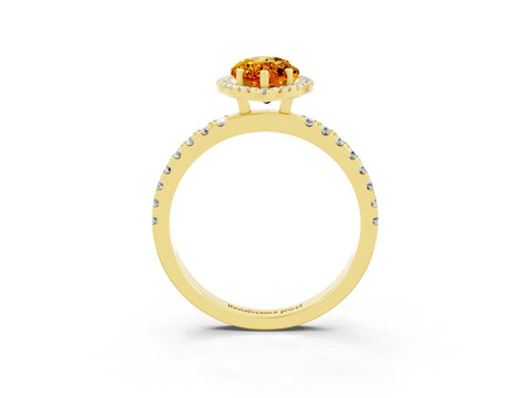Yellow gold Marquise Cut Halo Diamond Pave Band with Prong Setting_3