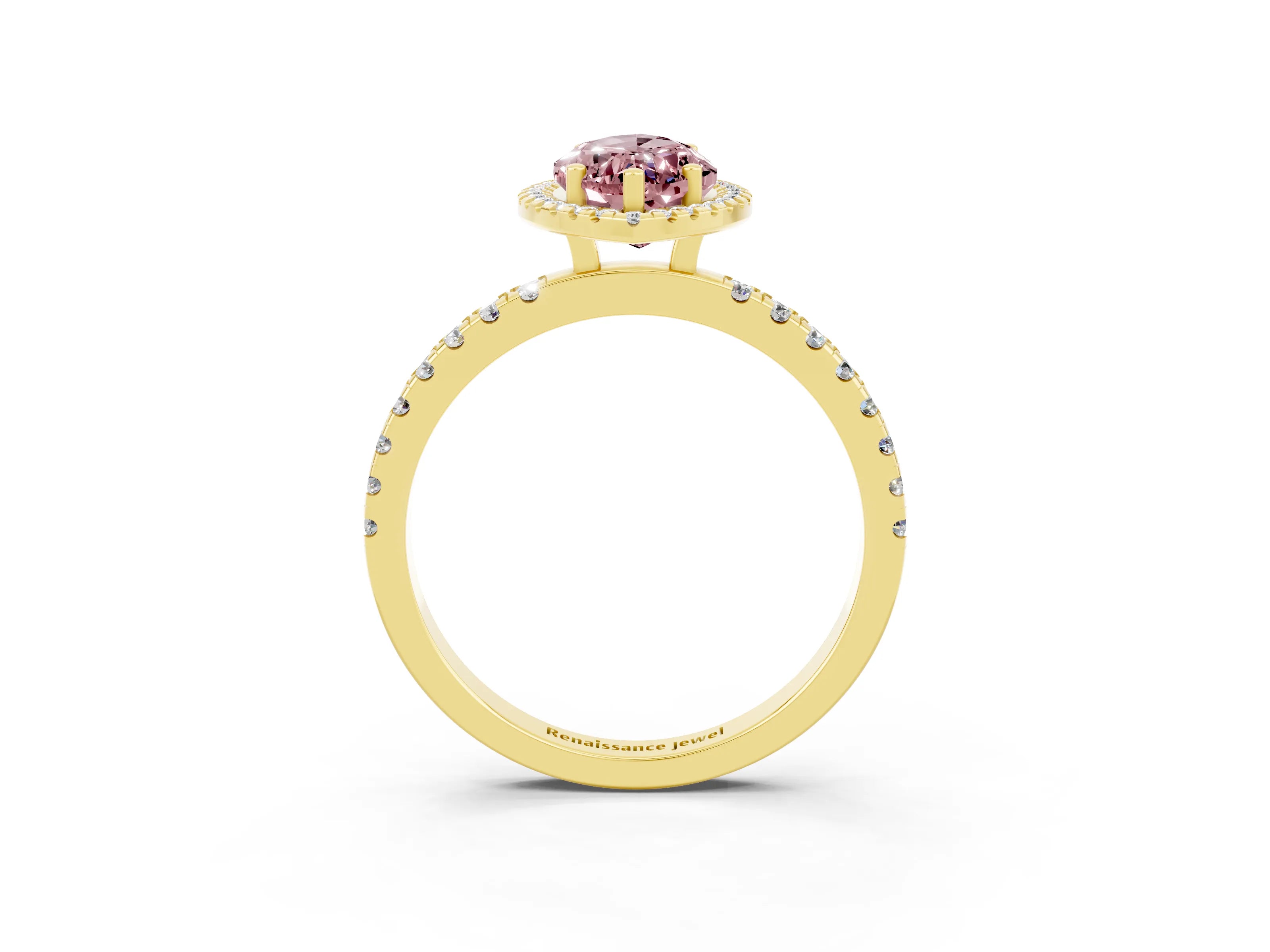 Yellow gold Marquise Cut Halo Diamond Pave Band with Prong Setting_3
