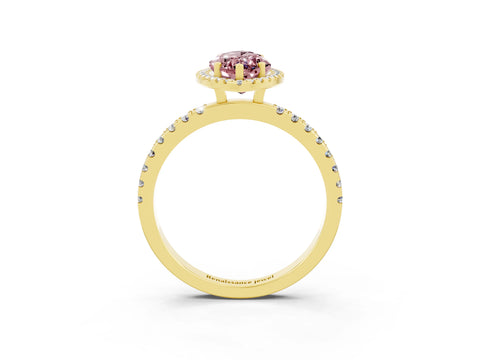 Yellow gold Marquise Cut Halo Diamond Pave Band with Prong Setting_3