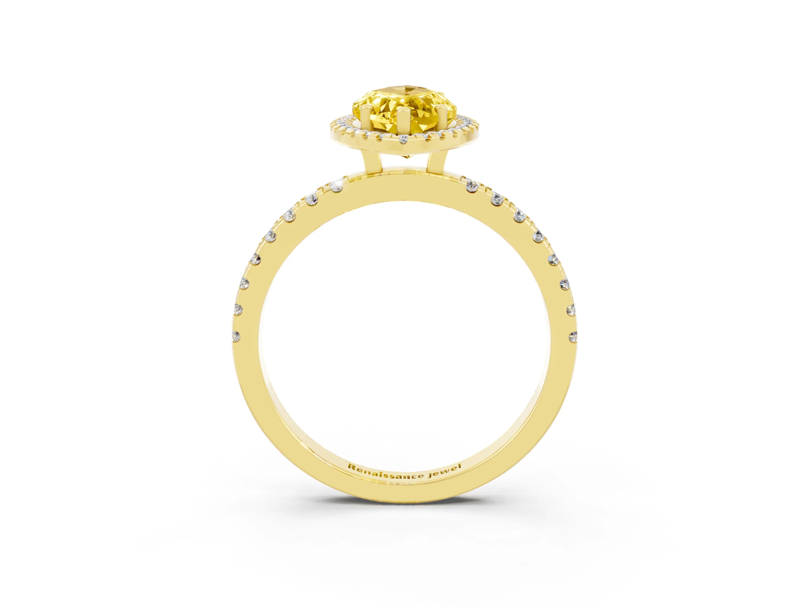 Yellow gold Marquise Cut Halo Diamond Pave Band with Prong Setting_3
