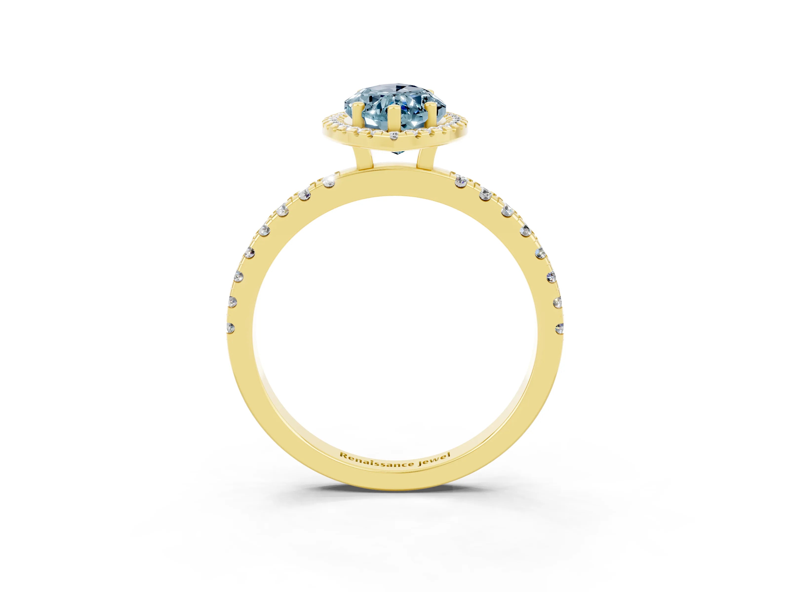 Yellow gold Marquise Cut Halo Diamond Pave Band with Prong Setting_3