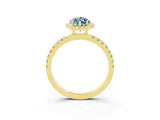 Yellow gold Marquise Cut Halo Diamond Pave Band with Prong Setting_3