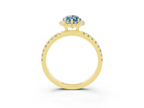 Yellow gold Marquise Cut Halo Diamond Pave Band with Prong Setting_3