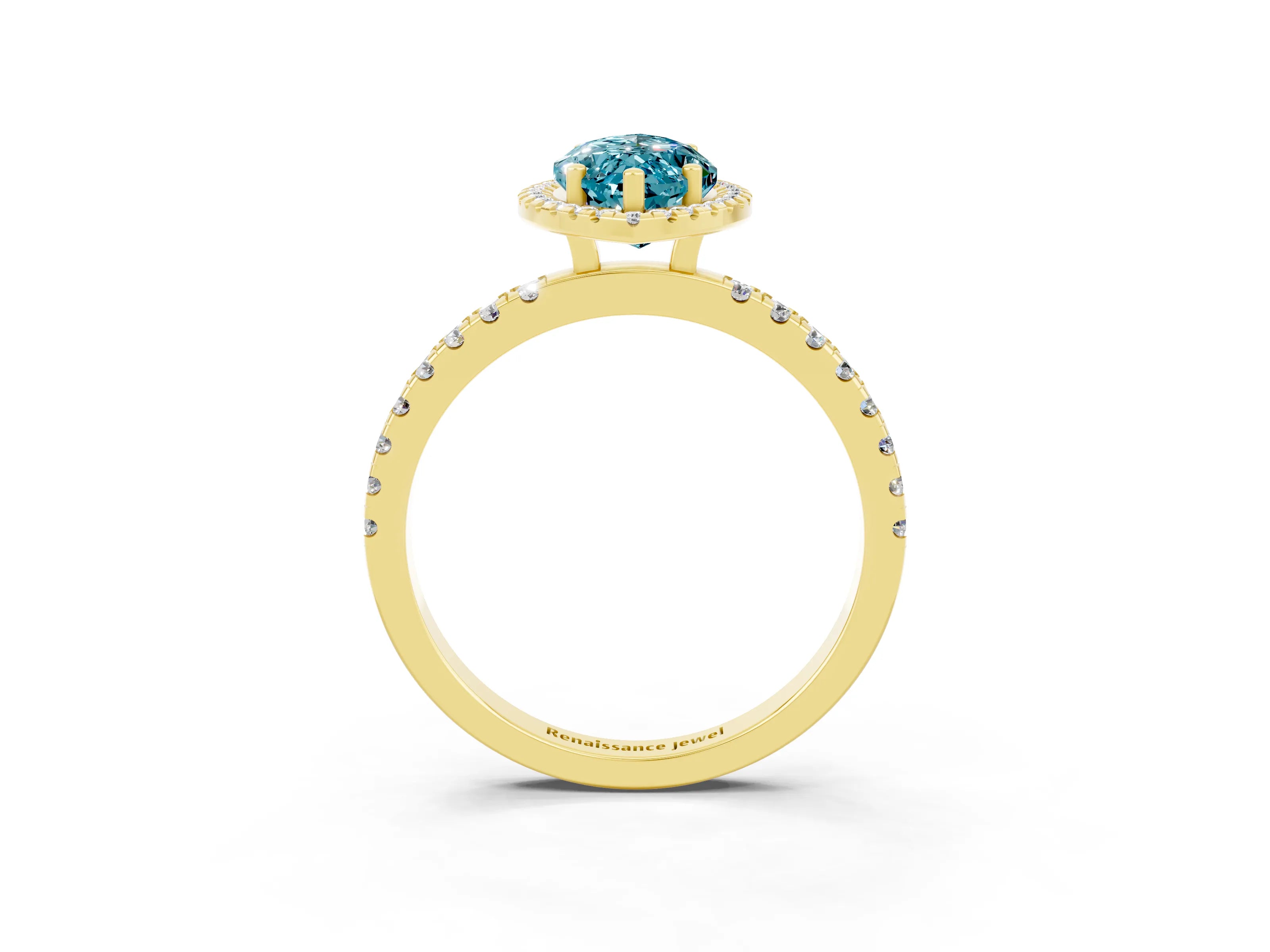 Yellow gold Marquise Cut Halo Diamond Pave Band with Prong Setting_3
