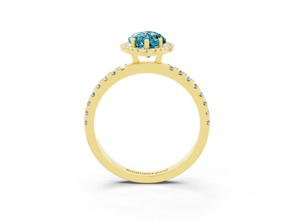 Yellow gold Marquise Cut Halo Diamond Pave Band with Prong Setting